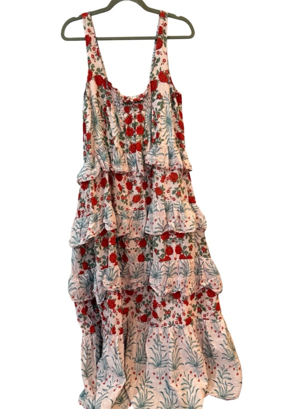 Anthropologie Sleeveless Tiered Midi Floral Ruffle Cottagecore cotton Dress S - Picture 5 of 7